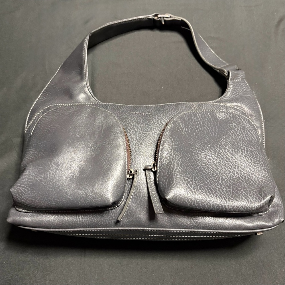 Matt & Nat Grey Vegan Leather Hobo Underarm Bag Front Pockets 80s 90s‎ Y2K Retro